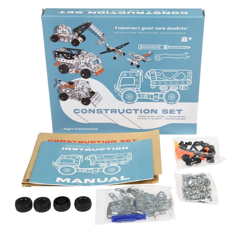 Metal 5 in 1 Construction Kit: Lorry, Excavator, Plane, Glider and Snowplough