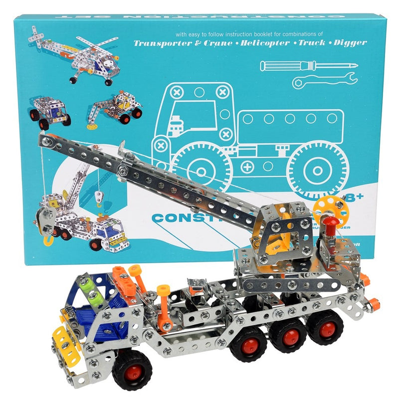 Metal 4 in 1 Construction Kit: Crane, Helicopter, Truck and Digger