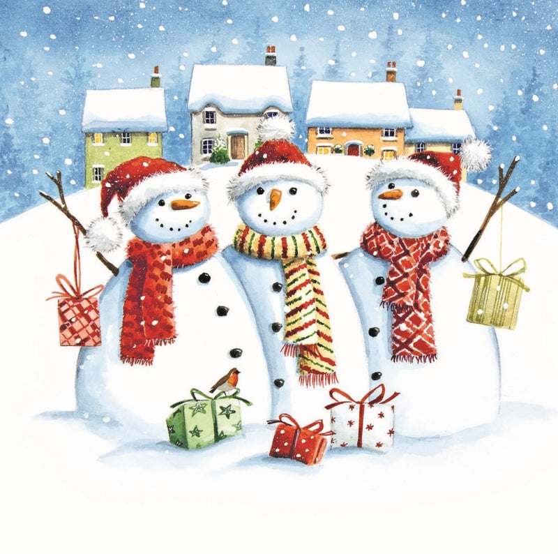 Three Happy Snowmen Design Charity Christmas Cards Pack of 10