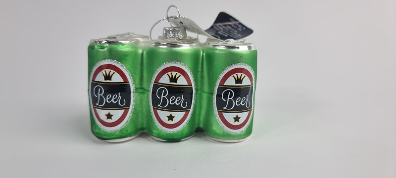 6 Pack Beer Cans Glass Bauble Hanging Decoration