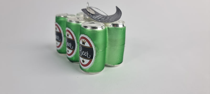 6 Pack Beer Cans Glass Bauble Hanging Decoration