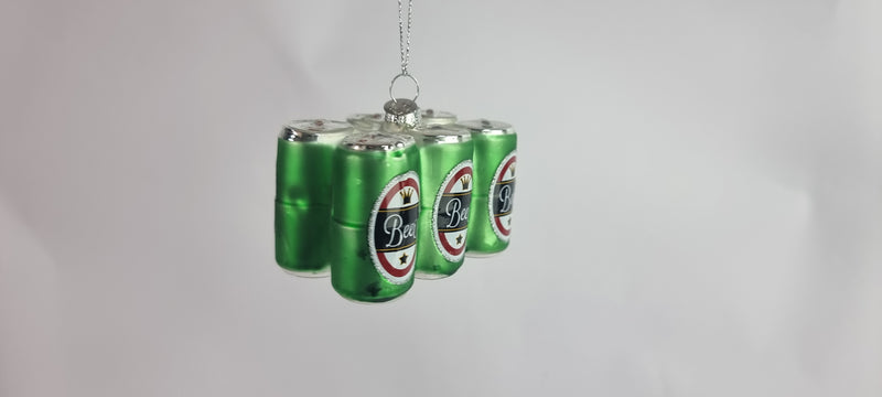 6 Pack Beer Cans Glass Bauble Hanging Decoration