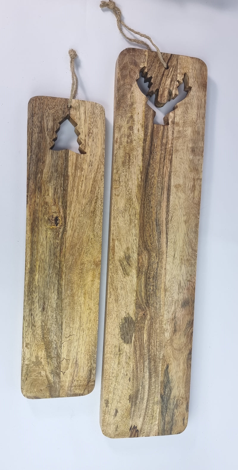 Set of 2 Mango Wood Chopping Boards Christmas Food Serving Platters