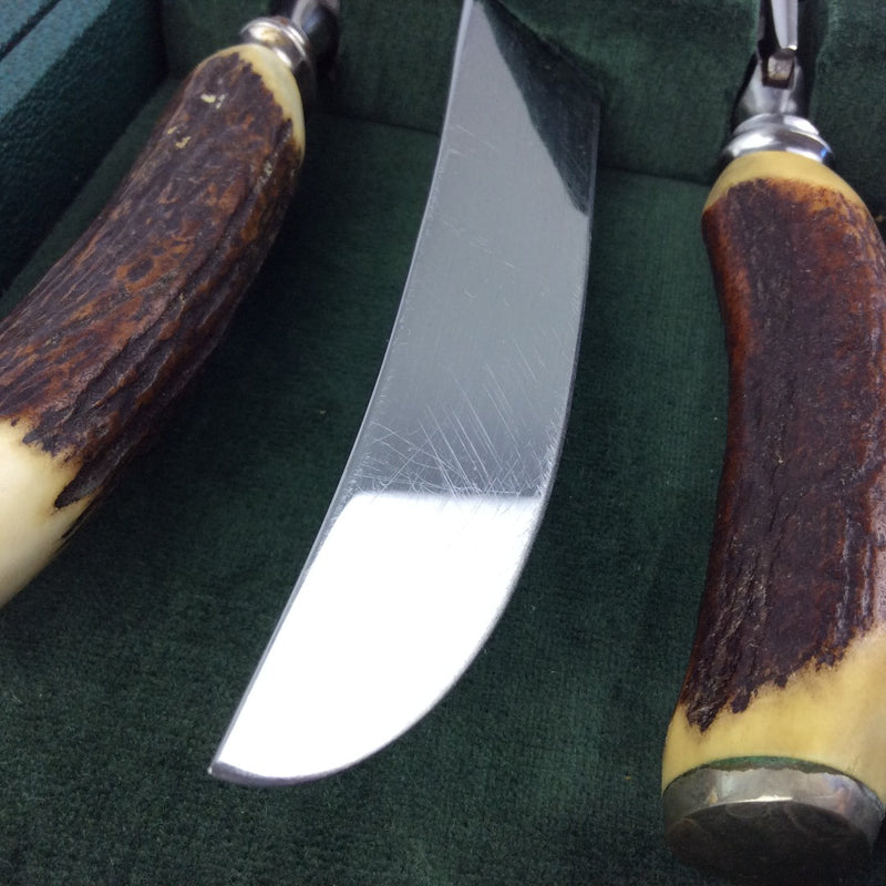 Cooper Brothers And Sons Sheffield Cutlers 3 Piece Stag Horn Handle Carving Set